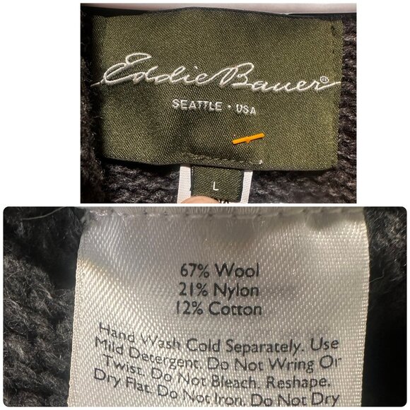 Eddie Bauer Wool Long Button Down Cardigan Mens Large Gray Shawl Collar Grandpa - Picture 3 of 15